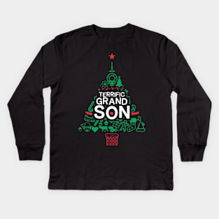 Terrific Grandson - Xmas Tree - Christmas Kids Long Sleeve T-Shirt